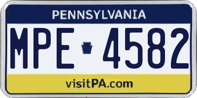 PA license plate MPE4582