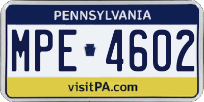 PA license plate MPE4602
