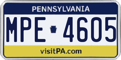 PA license plate MPE4605