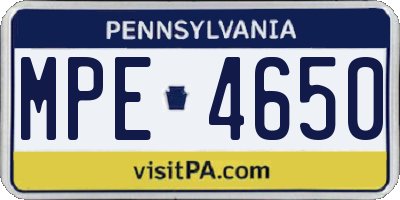 PA license plate MPE4650