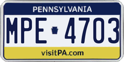 PA license plate MPE4703