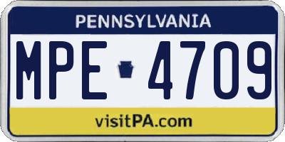 PA license plate MPE4709