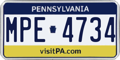 PA license plate MPE4734