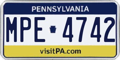 PA license plate MPE4742