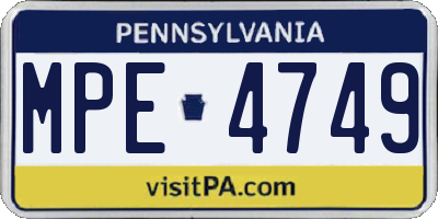 PA license plate MPE4749