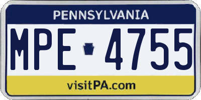 PA license plate MPE4755