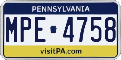 PA license plate MPE4758