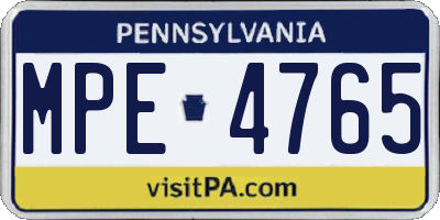 PA license plate MPE4765