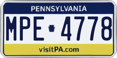 PA license plate MPE4778