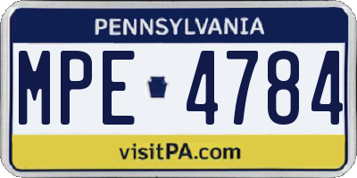 PA license plate MPE4784