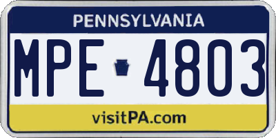 PA license plate MPE4803