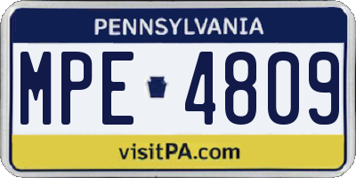 PA license plate MPE4809