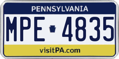 PA license plate MPE4835