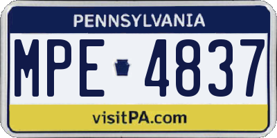 PA license plate MPE4837