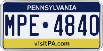PA license plate MPE4840
