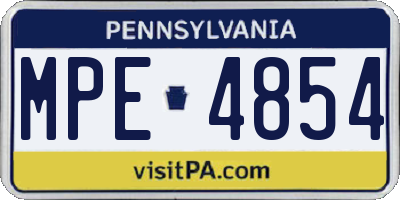 PA license plate MPE4854