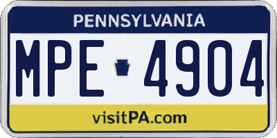 PA license plate MPE4904