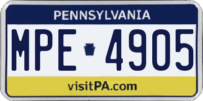 PA license plate MPE4905