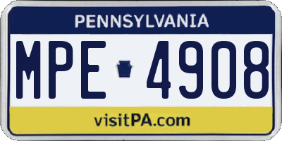 PA license plate MPE4908