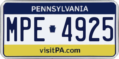 PA license plate MPE4925
