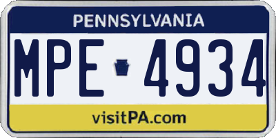 PA license plate MPE4934
