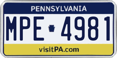 PA license plate MPE4981