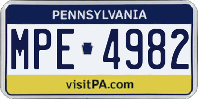 PA license plate MPE4982