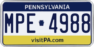 PA license plate MPE4988