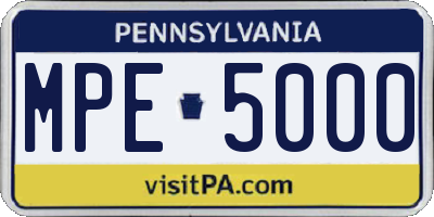 PA license plate MPE5000