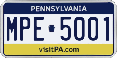 PA license plate MPE5001
