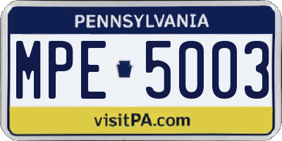 PA license plate MPE5003