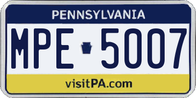 PA license plate MPE5007