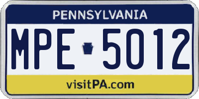 PA license plate MPE5012