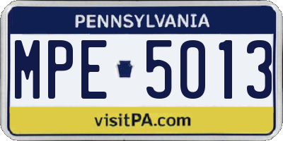 PA license plate MPE5013