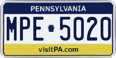 PA license plate MPE5020