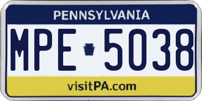 PA license plate MPE5038