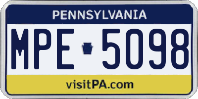 PA license plate MPE5098