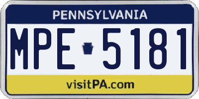 PA license plate MPE5181