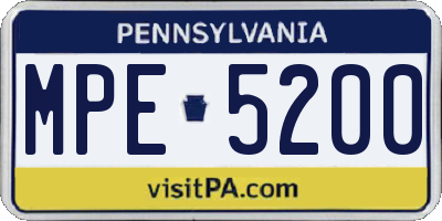 PA license plate MPE5200
