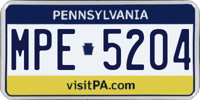PA license plate MPE5204