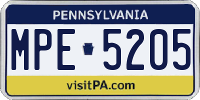 PA license plate MPE5205