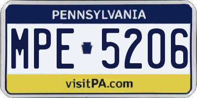 PA license plate MPE5206
