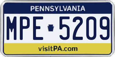 PA license plate MPE5209