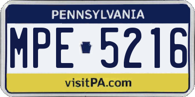 PA license plate MPE5216
