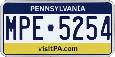 PA license plate MPE5254