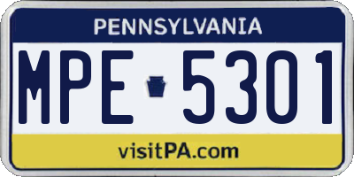 PA license plate MPE5301