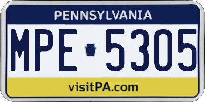 PA license plate MPE5305
