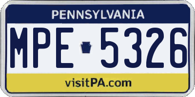 PA license plate MPE5326