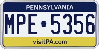 PA license plate MPE5356