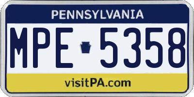 PA license plate MPE5358